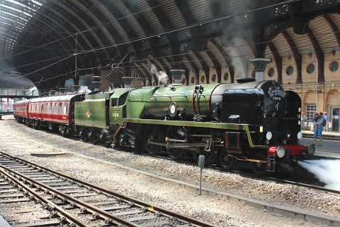 Merchant Navy class no. 35018 as motive power for the Scarborough Spa Express with 1Z21 Carnforth - Scarborough at York on 28th June 2018.